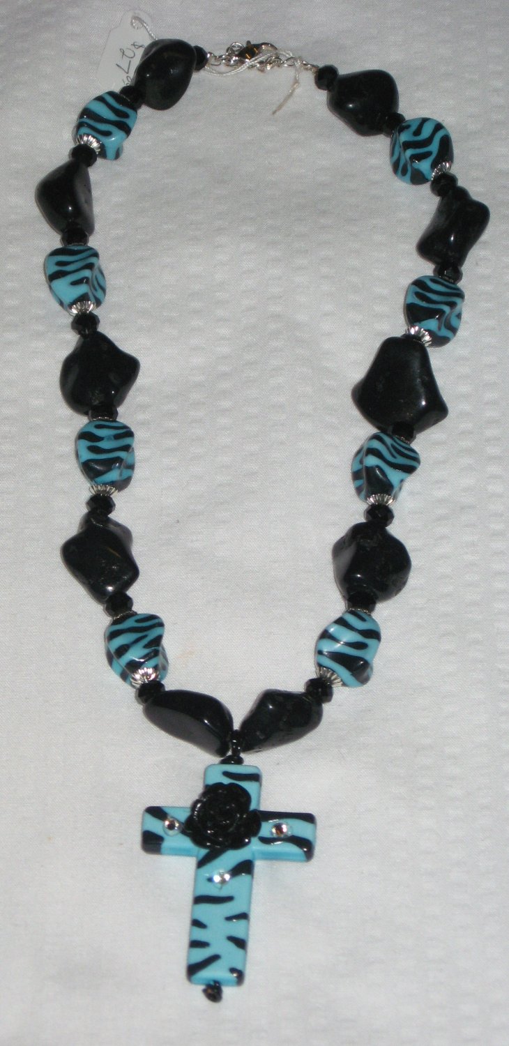 Blue Zebra Cross Necklace