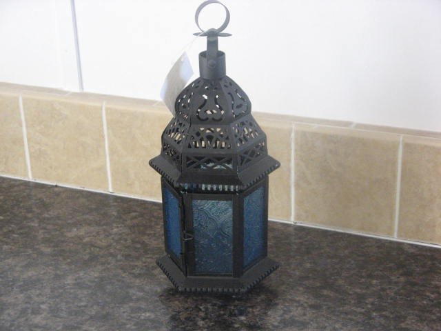 Blue Glass Moroccan Candle Lantern