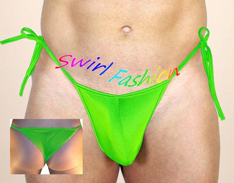 K Sexy Hot Men Bikini String Tie Hips Skimpy Pouch Green