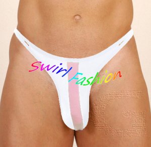 K333 HOT SEXY MEN MINI POUCH THONG Patchwork 2-Color White+pink Size M