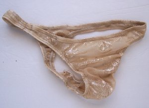 R147 HOT SEXY MEN SEMI C-THRU MESH THONG LOW RISE Tan S
