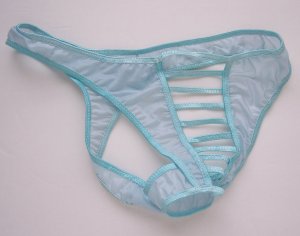K347 HOT SEXY MEN C-Thru Thong Crotch Hole Front Open LtBlue