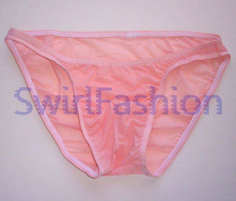 R1711 MEN BIKINI SKIMPY POUCH Silky Tricot Coral Pink 12-pairs