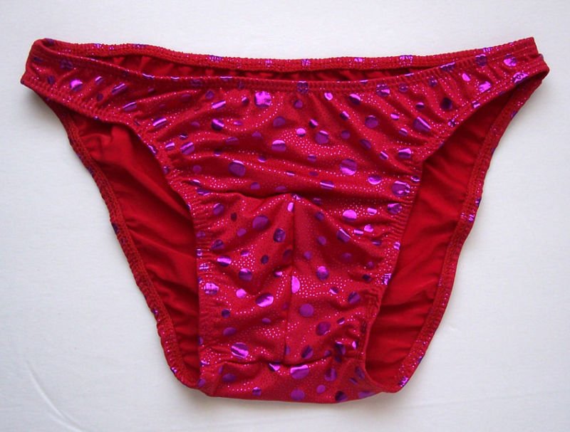 R1711 HOT MEN STRING BIKINI Metallic Dots Printed Red Fushcia-Dot