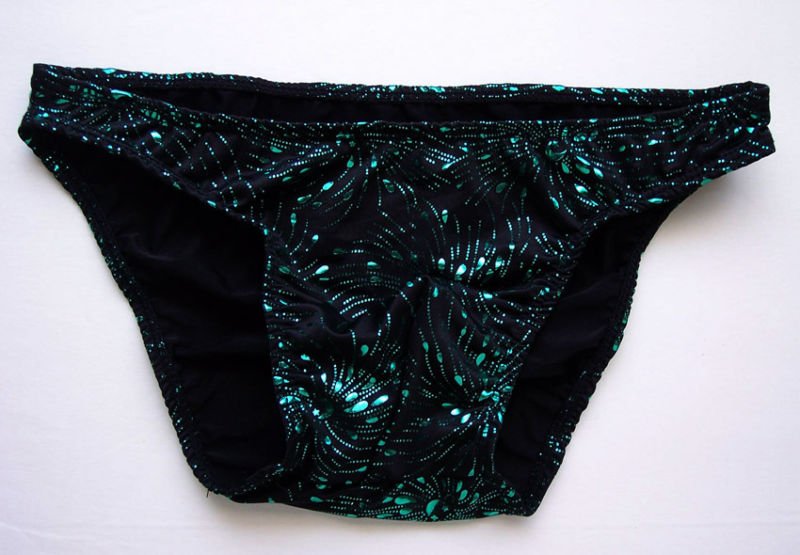 R1711 HOT MEN STRING BIKINI Metallic Dots Printed Black Green-swirls