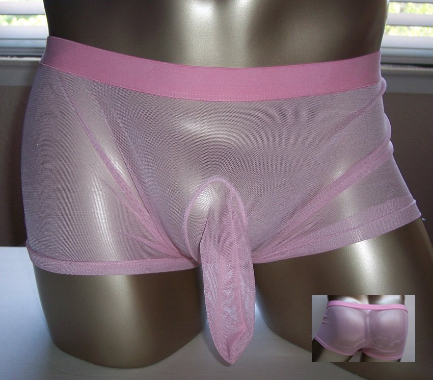 RG638B Hot Mens Mesh Trunk Boxer Brief Sleeve Pink