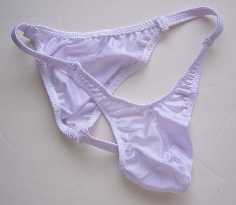 K442 Hot Men Sexy String Bikini Bulge Contoured Pouch M White Violetish