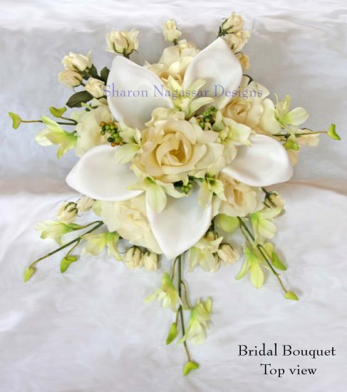 16 PC Bridal Package - Calla Lilies & Roses - Off White & Ivory