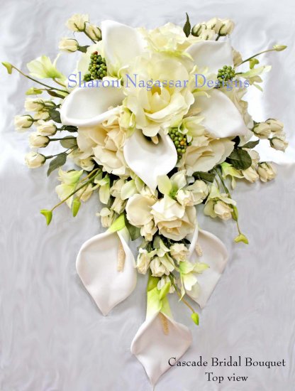 16 pc Cascade Bridal Package Calla Lilies and Roses in Off-White and Ivory