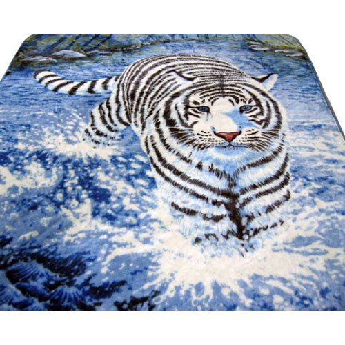 Big Cat White Tiger Black Blue Colors Queen Mink Style Blanket