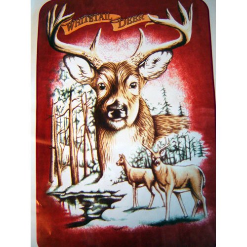 Large Buck Head Deer Nature Forest Queen Mink Style Blanket