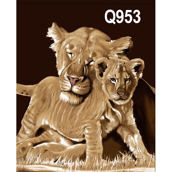 Mother Loin Baby Cub Big Cat Theme Queen Mink Style Blanket