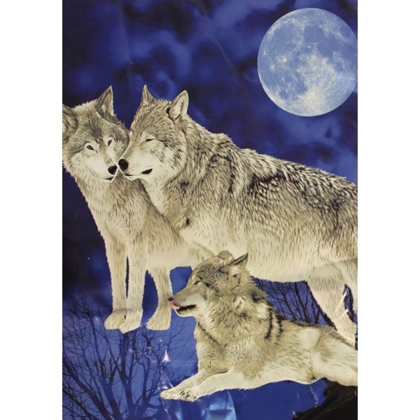 Three Wolfs Moon Night Sky Grey Dark Blue Color Queen Mink Style Blanket