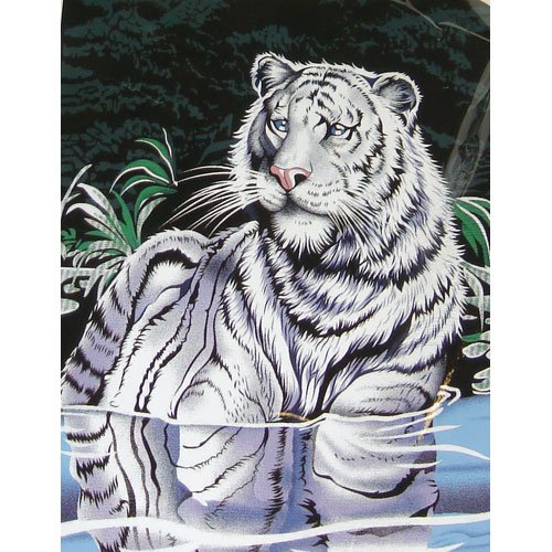 White Big Cat Tiger Water Blue Green Color Queen Mink Style Blanket
