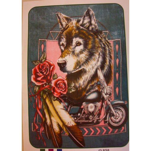 Wolf Motorcycle Roses Queen Mink Style Blanket Wild Animal Flower Bike Cover