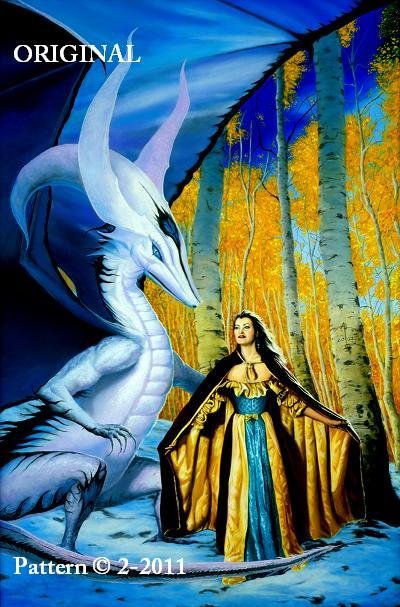 Princess & White Dragon Cross Stitch Pattern Fantasy