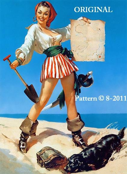 Pin Up Girl #1 Cross Stitch Pattern Pirate ~ETP~