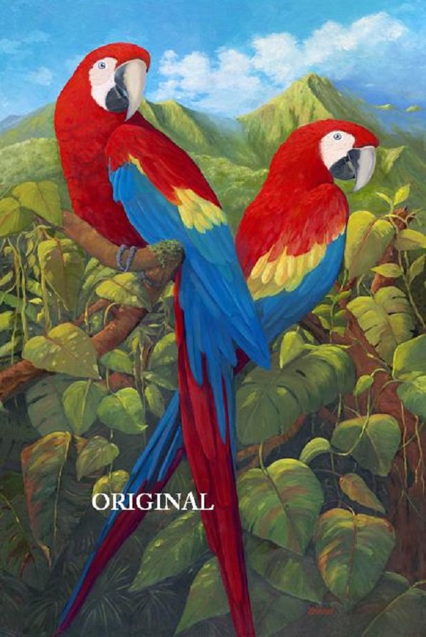 Pair of Scarlet McCaws COUNTED Cross Stitch Pattern Parrots Tropical ETP