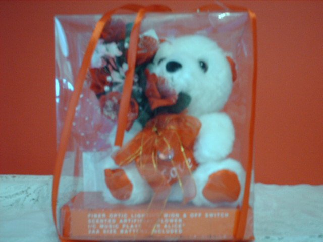 Musical Fiber Optic Bear with Red "Love" Envelope