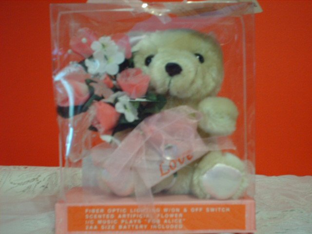 Musical Fiber Optic Bear with Pink "Love" Envelope