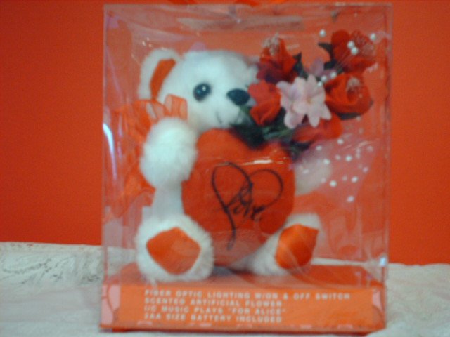 Musical Fiber Optic Bear with Red Heart