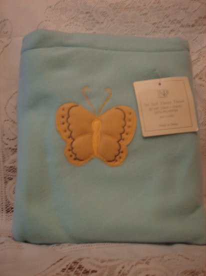 Blue Fleece Baby Blanket with Matching Bag - Butterfly
