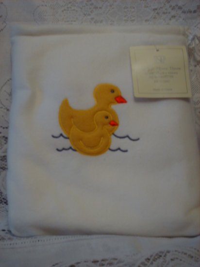 White Fleece Baby Blanket with Matching Bag - Ducks