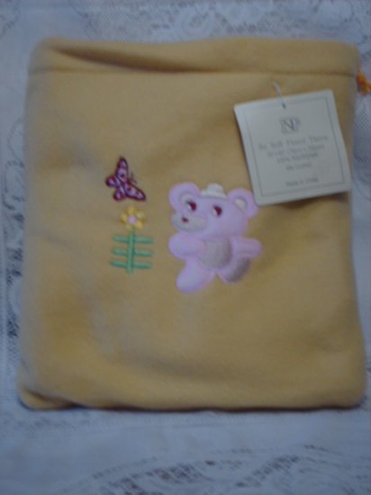 Yellow Fleece Baby Blanket with Matching Bag - Pink Bear