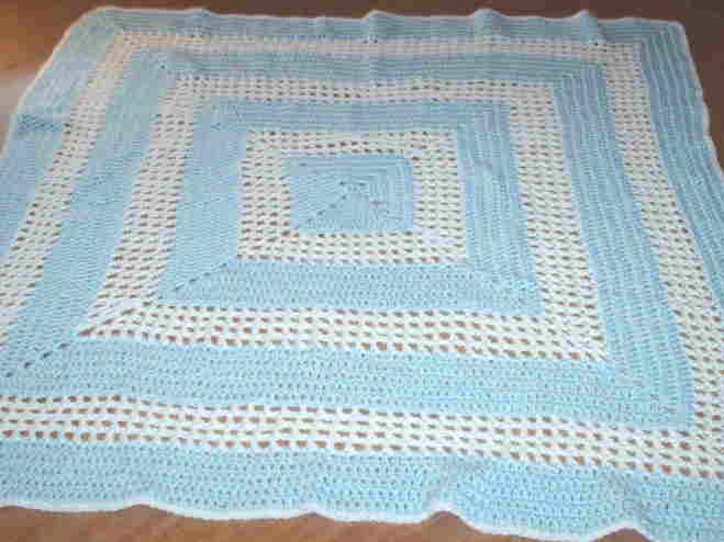 Blue and White Crocheted Baby Blanket