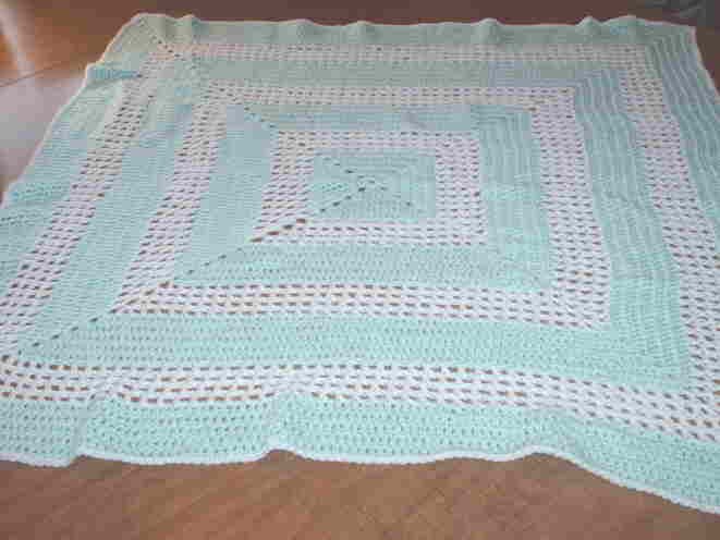 MInt Green and White Crocheted Baby Blanket