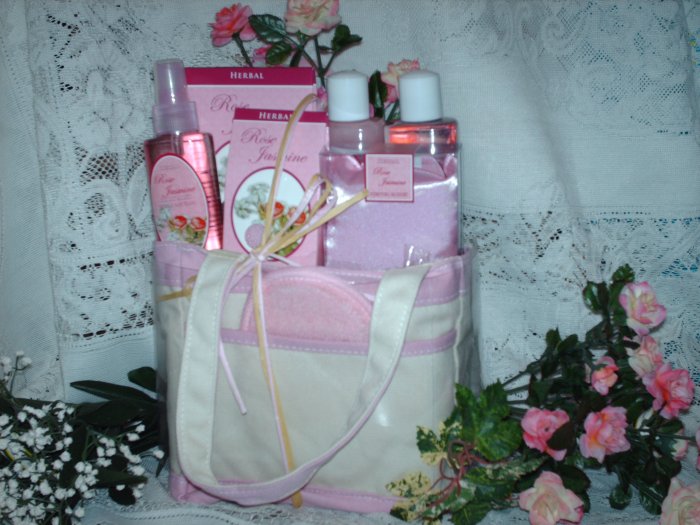 Canvas Gift Bag with Rose Jasmine Scented Bath Products