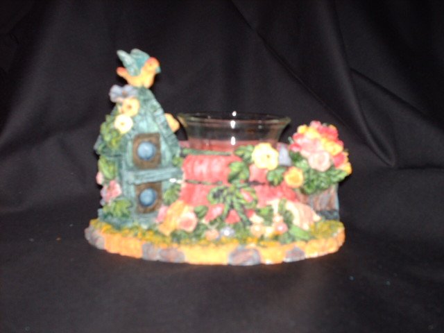 Birdhouse and Garden Motif Votive Holder - NIB