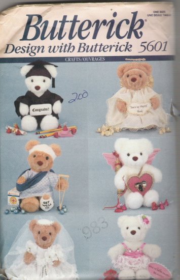 Butterick 5601 9" Stuffed Bear in 6 Different Designs