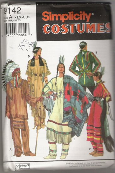 Simplicity Costumes 9142 Adult Native American Costumes Sizes XS,S,M,L,XL