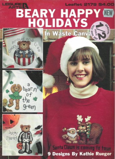 Leisure Arts Leaflet 2179 Beary Happy Holidays in Waste Canvas