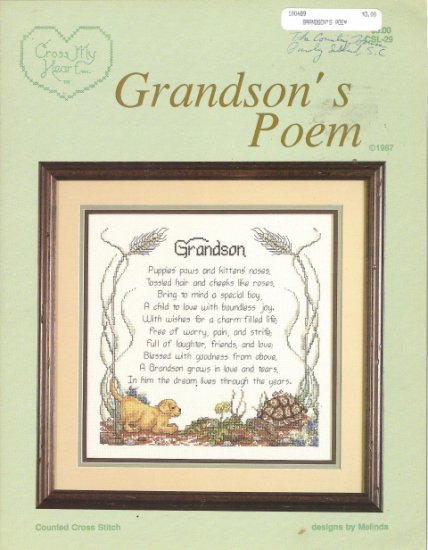 Cross My Heart Grandson's Poem Cross Stitch Leaflet