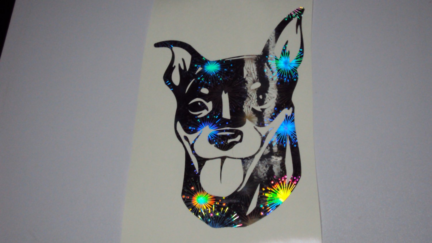 Miniature Pinscher Dog Breed Holographic Fireworks Vinyl Car Window Laptop Decal