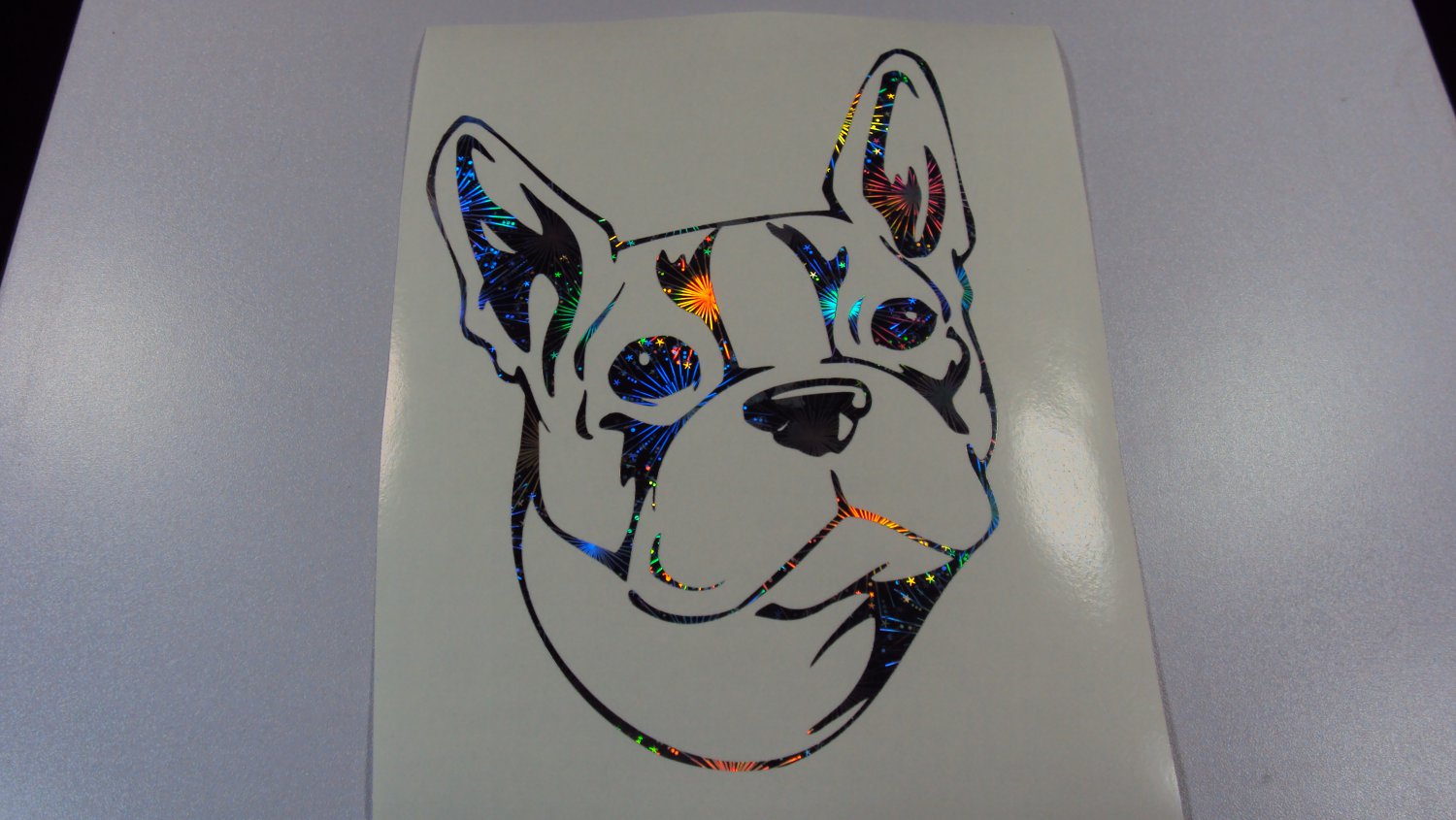 Boston Terrier Dog Breed Holographic Fireworks Vinyl Car Window Laptop Decal