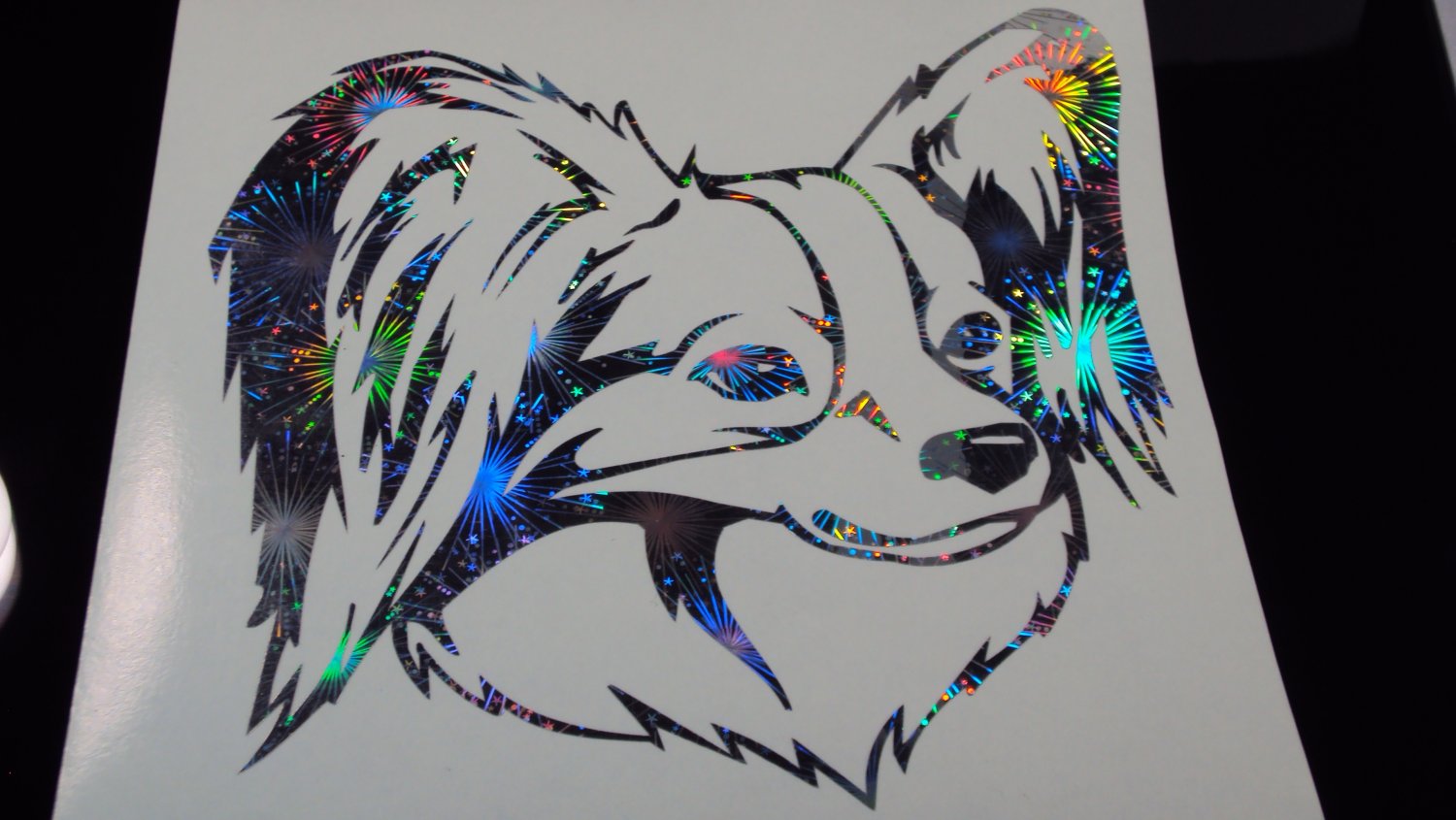 Papillon elegant toy Dog Breed Holographic Fireworks Car Window Laptop Decal Sticker