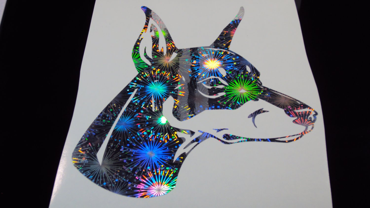 Doberman Pinscher Dog Breed Dobermann Holographic Fireworks Car Window Laptop Decal Sticker