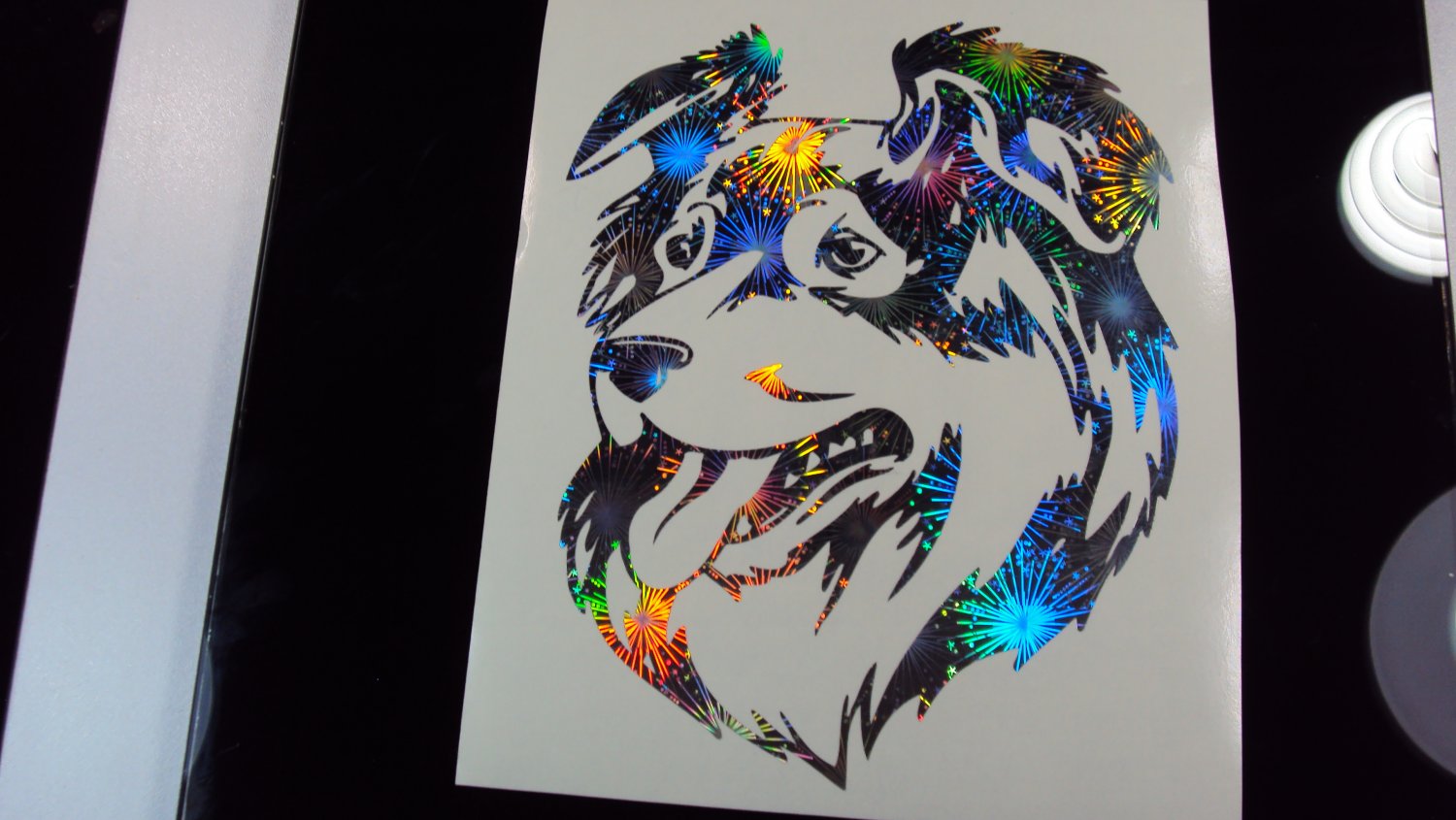 Australian Shepherd Dog Breed Holographic Fireworks Car Window Laptop Decal Sticker