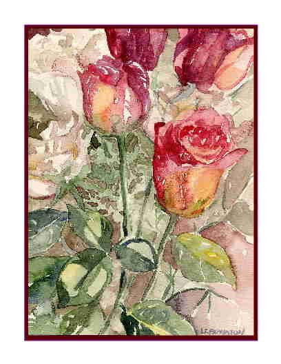 Set of Eight Watercolor Valentine Notecards Note Cards