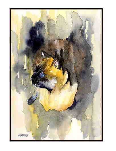 Set of Eight Watercolor Siamese Cat Notecards Note Cards