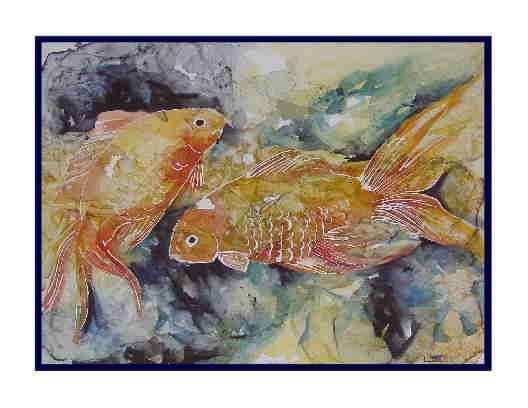 Eight Watercolor Two Goldfish Greeting Note Cards Notecards