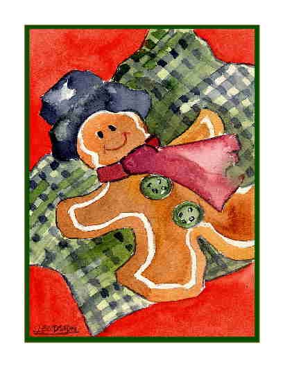 Eight Watercolor Christmas Gingerbread Man Greeting Note Cards Notecards