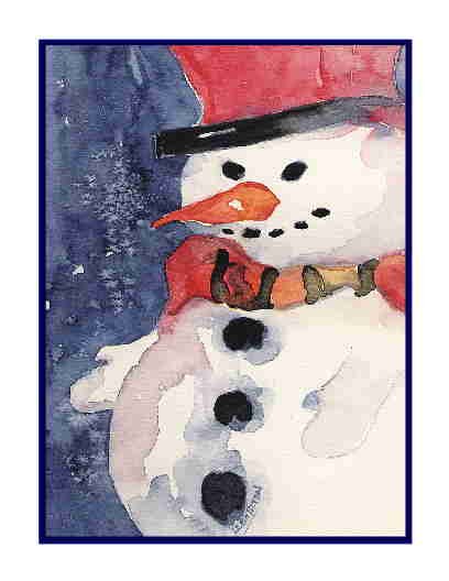 Eight Watercolor Christmas Snowman Greeting Note Cards Notecards