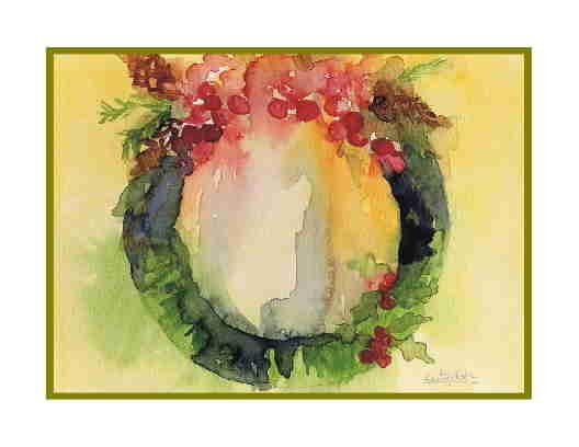 Eight Watercolor Christmas Wreath Greeting Note Cards Notecards