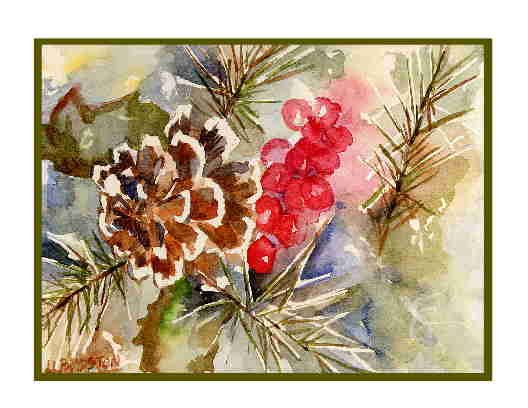 Watercolor Pine Cone and Needles Greeting Note Cards Notecards Eight
