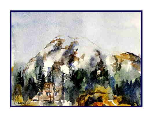 Watercolor Mount Rainier Greeting Note Cards Notecards Set of 8