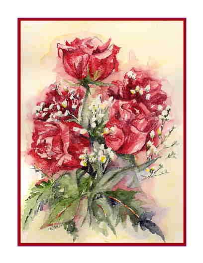 8 Watercolor Love is Roses Greeting Note Cards Notecards